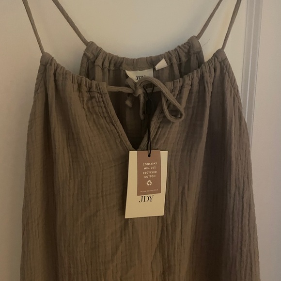 NWT ASOS Taupe Cheesecloth Sleeveless Tie Front Maxi Dress - Picture 3 of 6